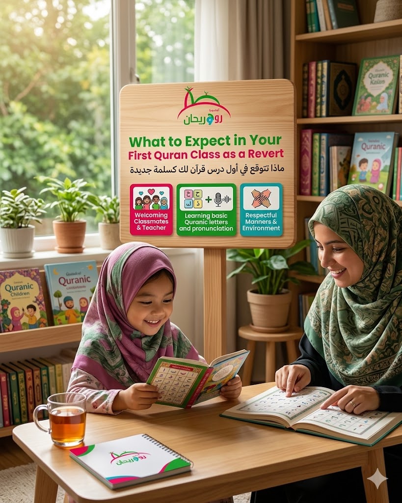 A new Muslim smiling during their first welcoming online Quran class